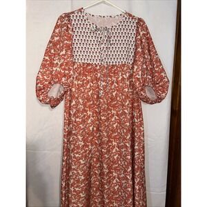 SHEIN Orange White Abstract Floral Maxi Dress With Short Sleeves Size S